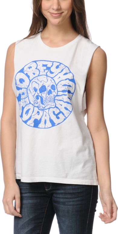 Obey Junkie Natural Moto Cut-Off Tank Top
