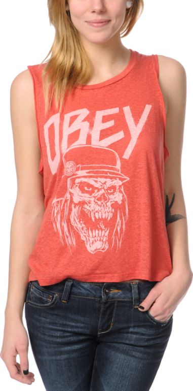 Obey Metal Head Red Felon Cut Off Tank Top
