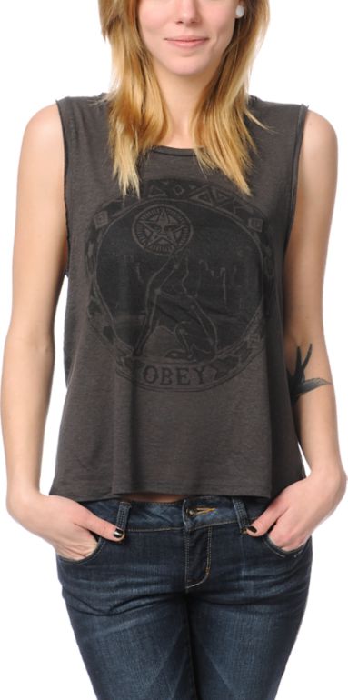 Obey Star Gazer Charcoal Felon Cut Off Tank Top