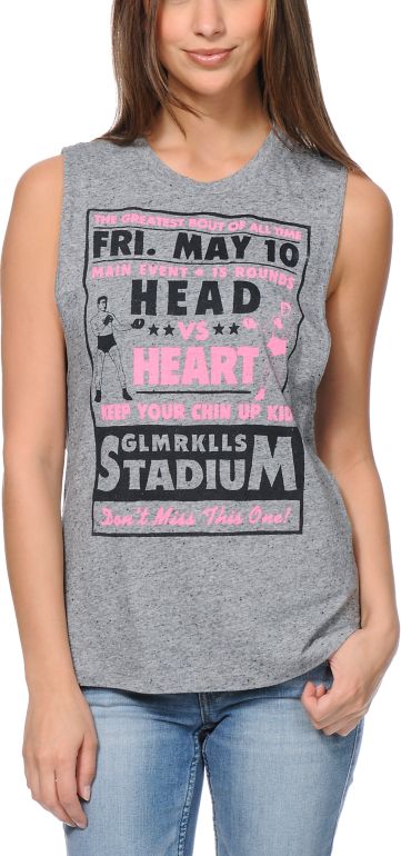 Glamour Kills Head Vs Heart Grey Muscle Tank Top