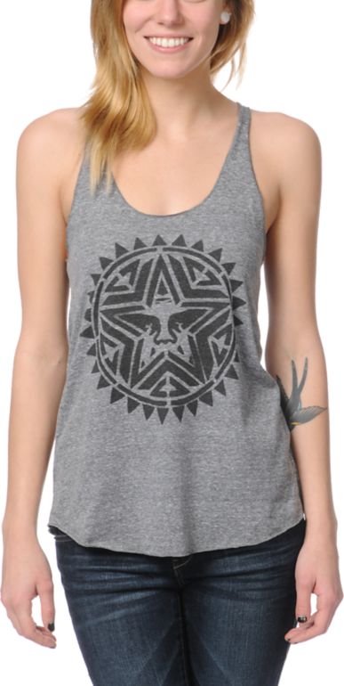 Obey Aztec Stencil Heather Grey Racerback Tank Top
