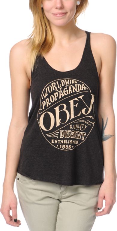 Obey Quality Heather Charcoal Racerback Tank Top