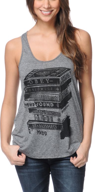 Obey Tower Of Tapes Black Mock Twist Tank Top