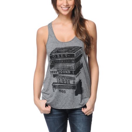 Obey Tower Of Tapes Black Mock Twist Tank Top 