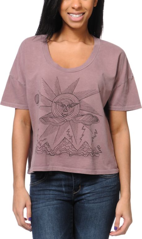 Obey Storm On The Horizon Mauve Vintage Crop Tee Shirt