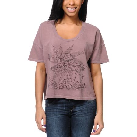 Obey Storm On The Horizon Mauve Vintage Crop Tee Shirt