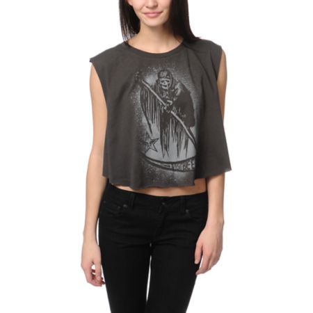 Obey Reap Reap Charcoal Voodoo Crop Tee Shirt
