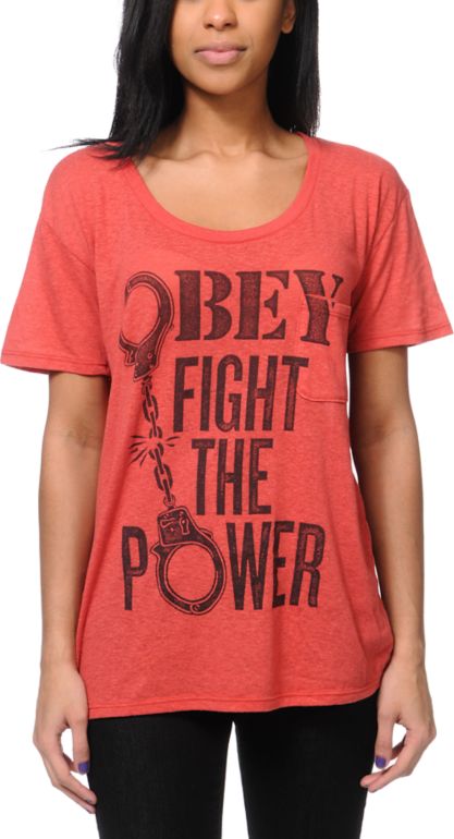 Obey Girls Fights Back Red Throwback Tee Shirt