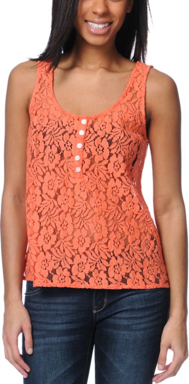 Volcom Not So Classic Coral Lace Tank Top