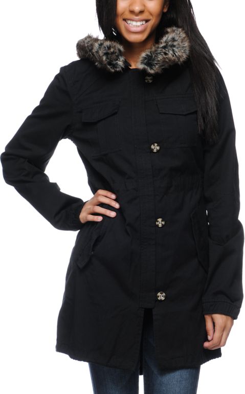 Volcom Girls Park It Black Parka Jacket