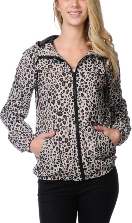 Volcom Girls Enemy Lines Animal Print Windbreaker Jacket