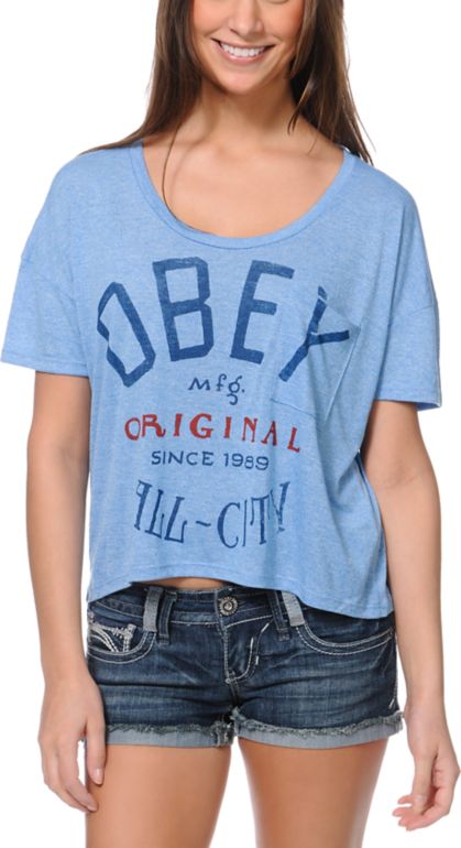 Obey All City Blue Mock Twist Gym Tee Shirt