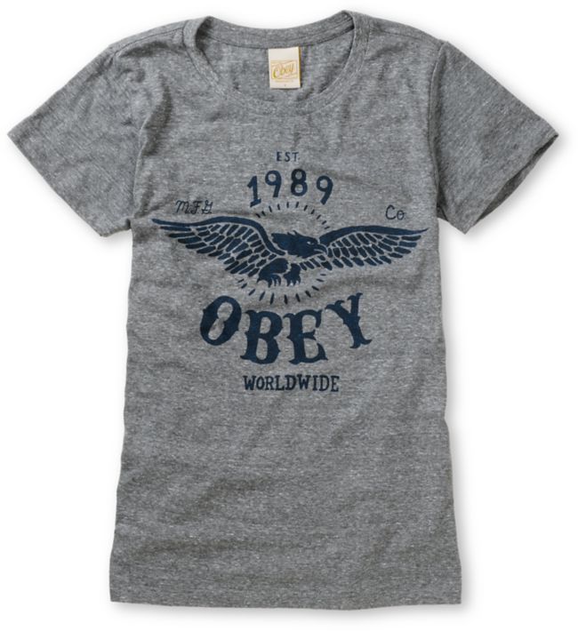 Obey Eagle Club Heather Grey Tri-Blend Tee Shirt