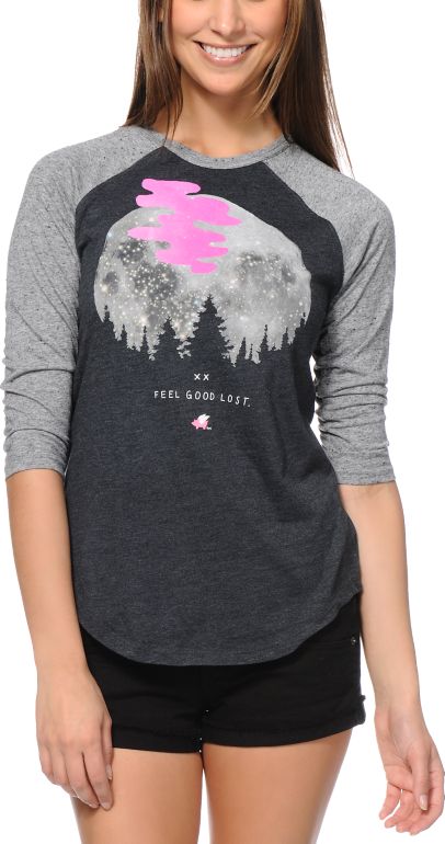 Glamour Kills Feel Good Lost Charcoal Baseball Tee Shirt