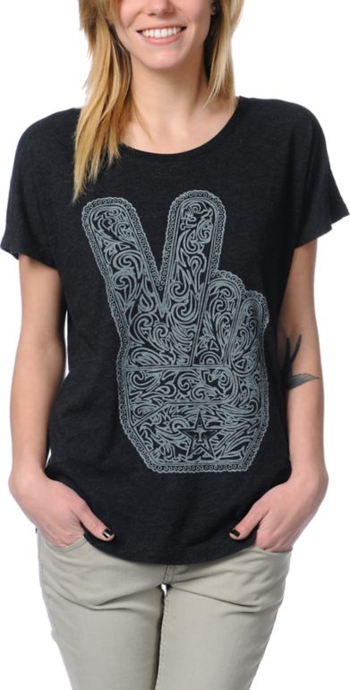 Obey Dirty Peace Fingers Heather Black Tri-Blend Tee Shirt