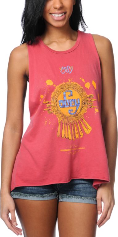 Obey Aztec Gold Red Open Back Tank Top