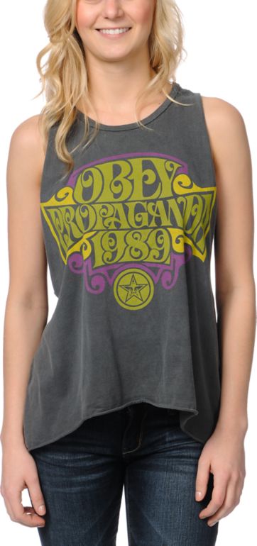 Obey Blacklight Charcoal Open Back Tank Top