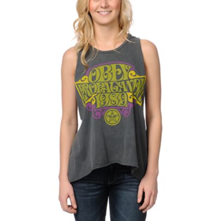 Obey Blacklight Charcoal Open Back Tank Top