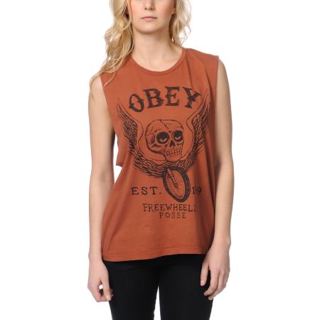 Obey Free Wheelin Brown Moto Cut-Off Tank Top