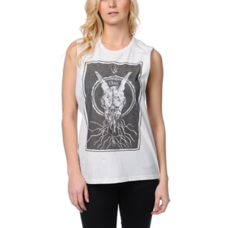 Obey Ghost Skull Natural Moto Cut-Off Tank Top