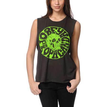 Obey Junkie Charcoal Moto Cut-Off Tank Top
