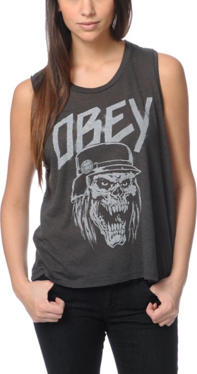 Obey Metal Head Charcoal Felon Cut Off Tank Top