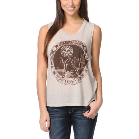 Obey Star Gazer Grey Felon Cut Off Tank Top