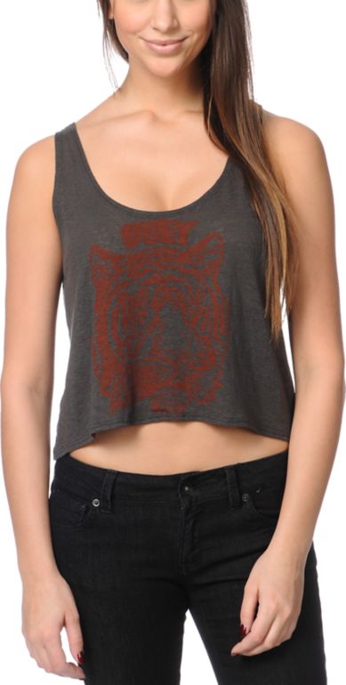 Obey Eye Of The Tiger Charcoal Breakup Crop Tank Top