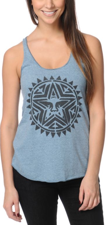 Obey Aztec Stencil Heather Blue Racerback Tank Top