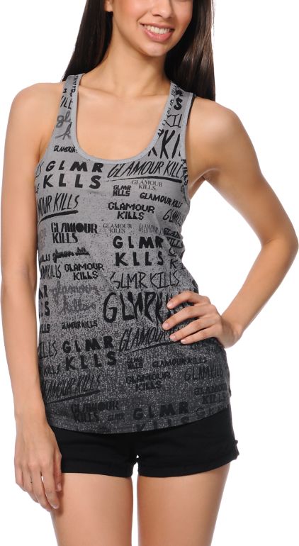 Glamour Kills Logofied Grey Racerback Tank Top