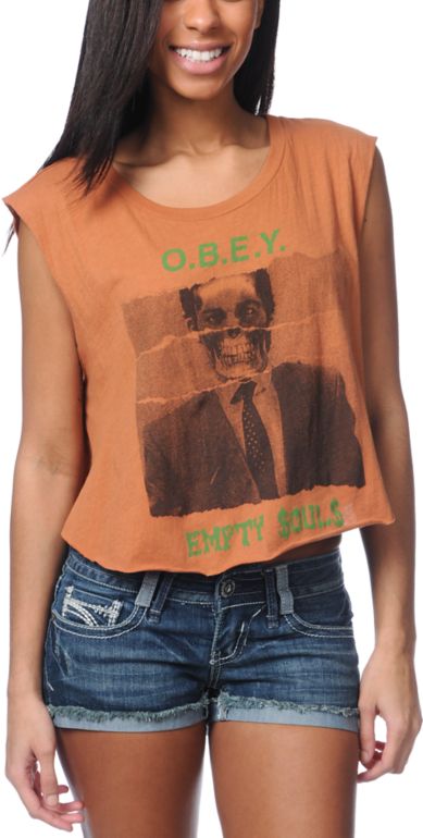 Obey Empty Souls Orange Voodoo Crop Tee Shirt