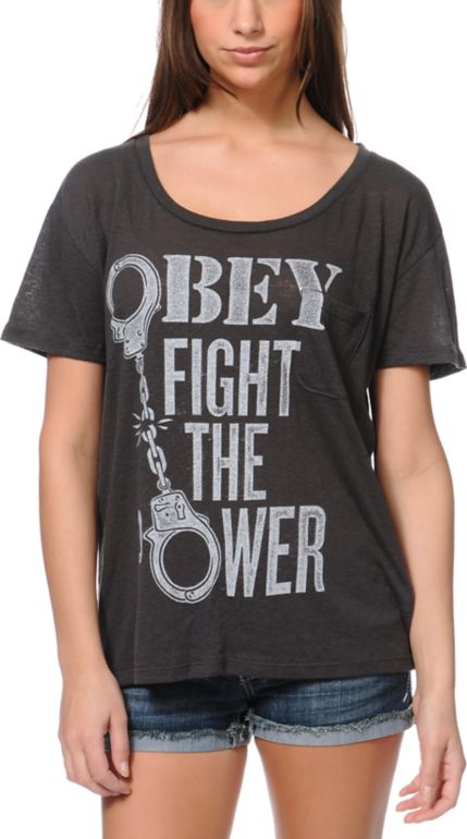 Obey Girls Fights Back Charcoal Throwback Tee Shirt