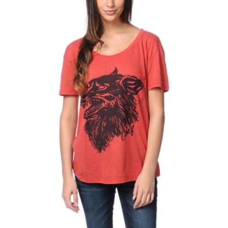 Obey Hell Hound Red Throwback Tee Shirt