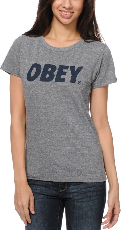 Obey Font Heather Grey Tri-Blend Tee Shirt