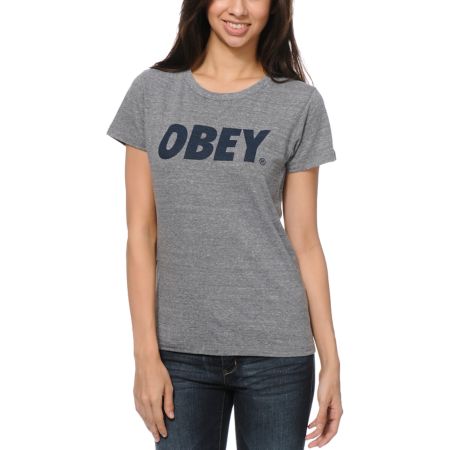 Obey Font Heather Grey Tri-Blend Tee Shirt