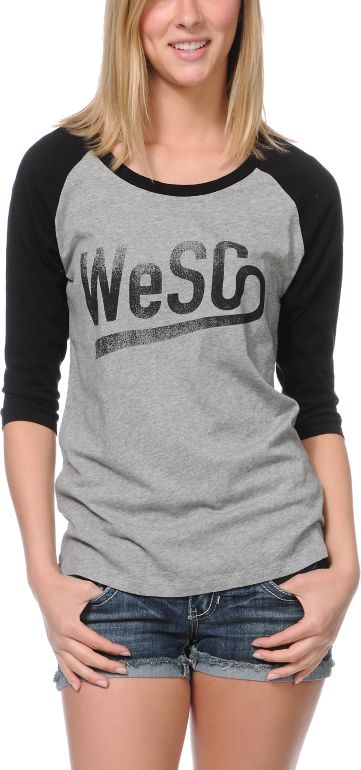 WeSC Girls Grey & Black Baseball Tee Shirt