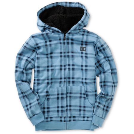 DC Boys T-star Blue Plaid Sherpa Fleece Hoodie