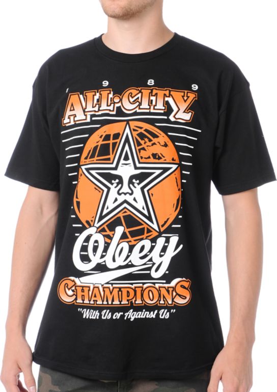 Obey 89 Champs Black & Orange Tee Shirt