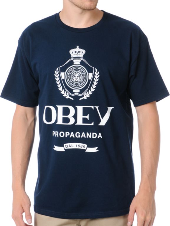 Obey Guys Nada Navy Blue Tee Shirt