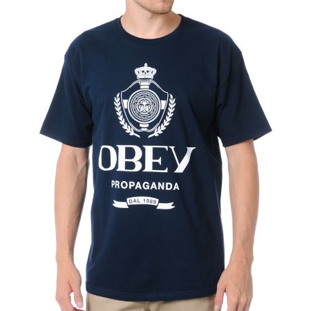 Obey Guys Nada Navy Blue Tee Shirt