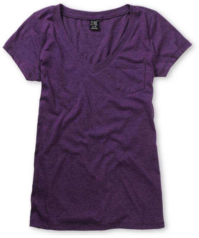 Zine Girls Pennant Purple V-Neck Tee Shirt