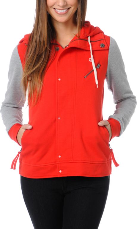 Element Girls Julianne Red & Grey Varsity Hoodie