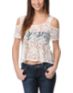 Love, Fire Cold Shoulder Lace Zipper Natural Top
