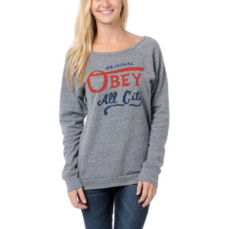 Obey All City Champs Heather Grey Vandal Crew Neck Sweatshirt