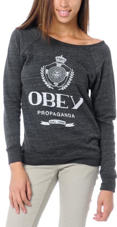 Obey Girls Nada Vandal Grey Crew Neck Sweatshirt