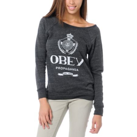 Obey Girls Nada Vandal Grey Crew Neck Sweatshirt