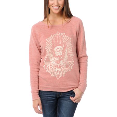 Obey All Eye Heather Red Vandal Crew Neck Sweatshirt