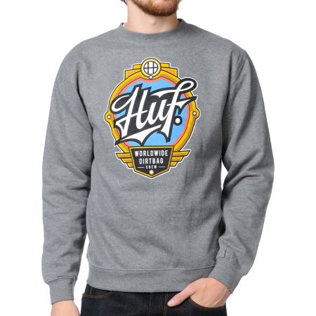 Huf Emblem Heather Grey Crew Neck Sweatshirt
