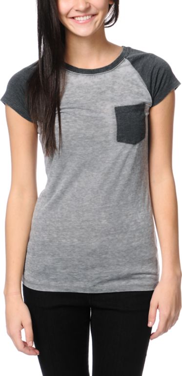 Empyre Girls Petra Nine Iron Grey Raglan Sleeve Tee Shirt