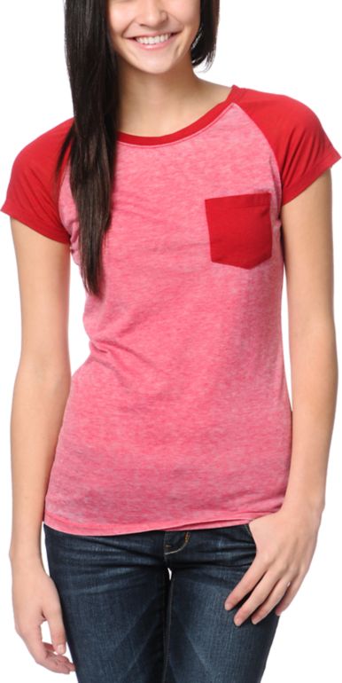 Empyre Girls Petra Jester Red Raglan Sleeve Tee Shirt